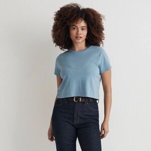 Madewell Light & Airy Softfade 100% Cotton Boxy Crop Tee T Shirt Blue XL